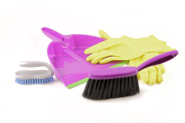 Dustpan brush and gloves