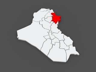 Map of Sulaymaniyah. Iraq.