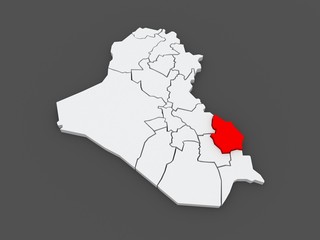 Map of Maysan. Iraq.