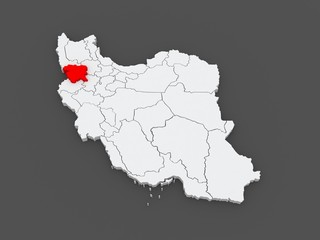 Map of Kurdistan. Iran.