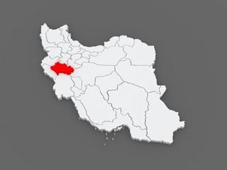 Map of Lorestan. Iran.