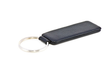 Leather key chain on white background