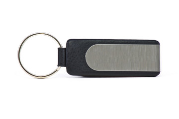 Leather key chain on white background