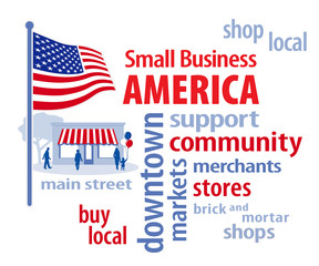 Small Business America, USA flag, shop local Main Street stores