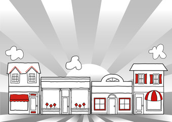 Main Street America, local community shops, stores