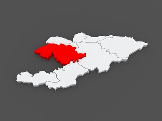 Map of Jalal-Abad Province. Kyrgyzstan.