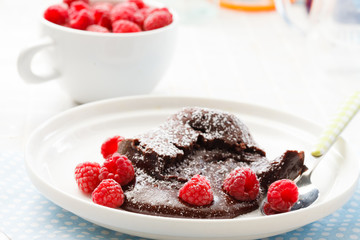 chocolate dessert with raspberries
