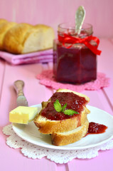 Bun with strawberry jam.