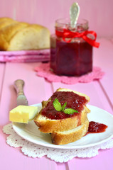 Bun with strawberry jam.