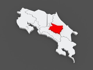 Map of Cartago. Costa Rica.