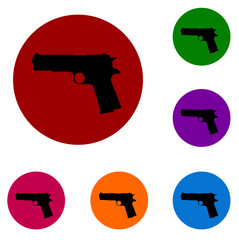 revolver, gun set of colorful vector icons symbols 