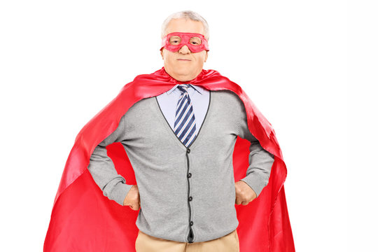 Elderly in superhero costume