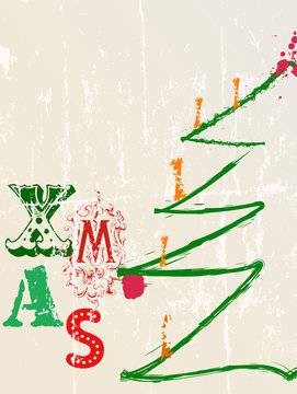 christmas illustration, grungy style, free copy space