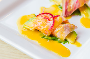 Sashimi avocado japanese food