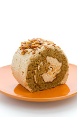 Roll coffee cake isolated on white background