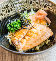 Salmon teriyaki on rice