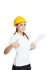 Asian engineer girl show thumbs up
