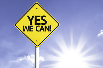 Yes, We Can road sign with sun background