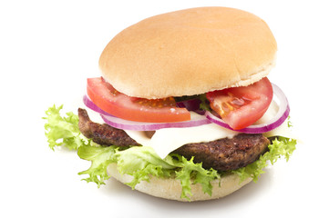 Sandwich big Hamburger close up on white