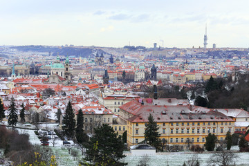 Snowy Prague City in the Winter, Czech Republic