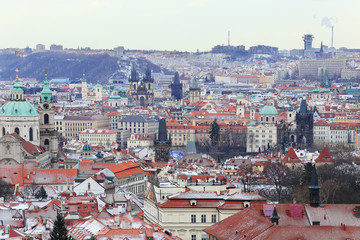 Fototapeta na wymiar Snowy Prague City in the Winter, Czech Republic