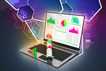 Laptop showing a financial report