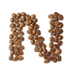 Letter N arranged from coffee beans isolated