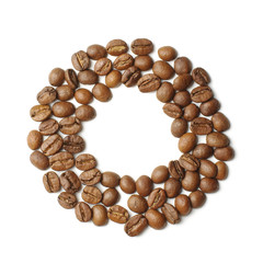 Letter O arranged from coffee beans isolated