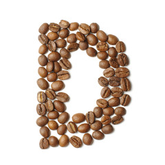 Letter D arranged from coffee beans isolated