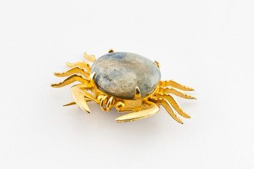 Old Crab Shape Gold and Marble Brooch