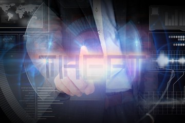 Businessman presenting the word theft