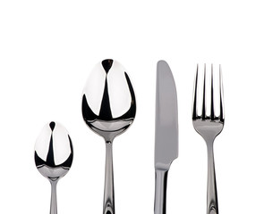 Fork, knife and spoon isolated on white background