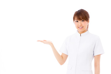 young asian nurse on white background