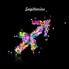 Pattern with butterflies, cute zodiac sign - saqittarius