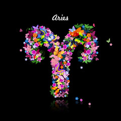 Pattern with butterflies, cute zodiac sign aries