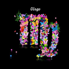 Pattern with butterflies, cute zodiac sign virgo