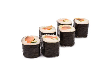 Sushi Rolls with Salmon and Cucumber isolated on white