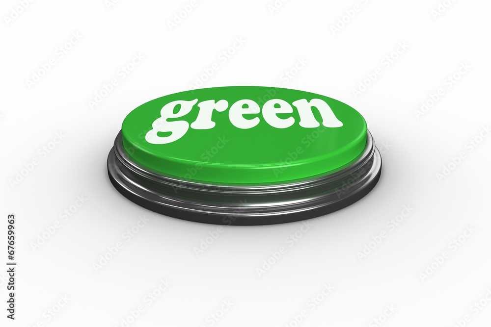 Poster Green on digitally generated green push button