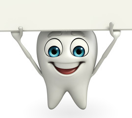 Teeth character with sign