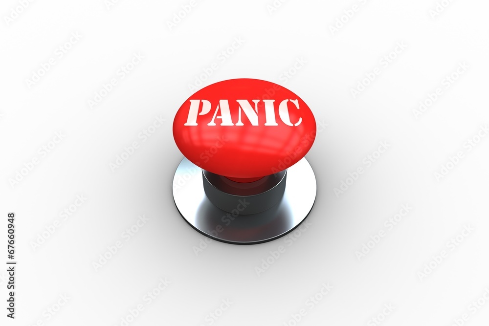 Poster Panic on digitally generated red push button