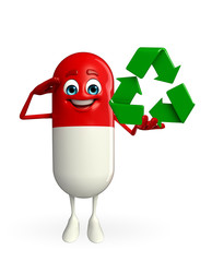 Pill Character with recycle icon