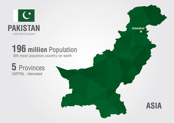 Pakistan World Map with a pixel diamond texture. - obrazy, fototapety, plakaty