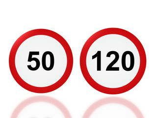 road sign Speed limit 50 and 120