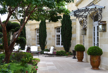 Fototapeta na wymiar Terrace, Formal Garden, Mansion, Doors, Inner Court