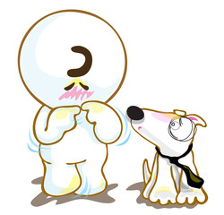 shy and dog Bull Terrier