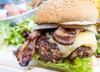 American cheese burger with Golden French fries