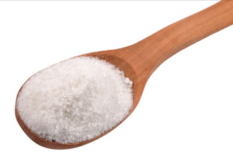 Fototapeta na wymiar Salt in a wooden spoon on a white