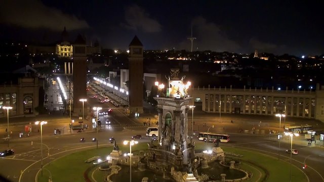 Barcelona. View of Plaza of Spain at night.