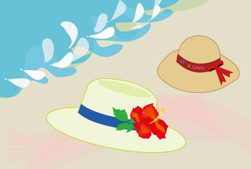 麦わら帽子と海辺の風景