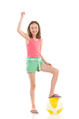 Cheering girl with a beach ball